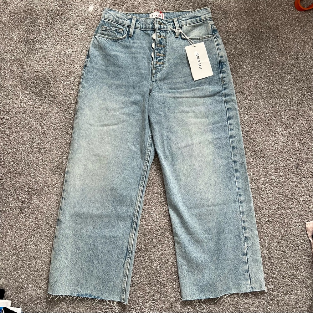 Frame wide leg cropped jeans